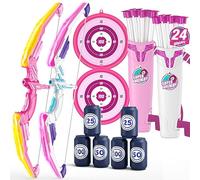 HYES 2 Pack Arco y Flechas para Niños, Juguetes de Tiro con 2 Arco, 24 Flechas de Ventosa, 2 Objetivos Colgantes, 2 Soporte de Flecha y 6 Objetivos de Puntuación, Juguete para Interior y Exterior