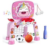 HYES 3 en 1 Canasta de Baloncesto para Niños con Fútbol de Béisbol, Mini Baloncesto con Puerta de Fútbol, Bebé Aprendizaje Actividades Juguetes Regalo para Niños y Niñas Interior Exterior