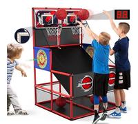 HYES 3 en 1 Dual Shot Basketball Arcade Juegos para Infantil, Canasta Baloncesto con 2 Dardos/Marcador electrónico/Led Lighting, Baloncesto de 2 Personas en Interiores y Exteriores