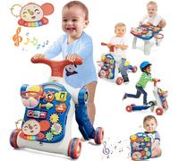 HYES 5 en 1 Correpasillos Bebé Andador, Centro de Actividades para Learn to walk, sit, and stand, Tablero de Juego Extraíble con música, Regalo para Niños Pequeños, Azul