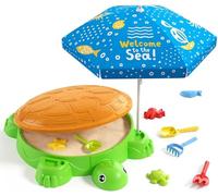 HYES Arenero de Tortuga para Jardin, Arenero con Sombrilla, 8 Piezas de Pala de Arena, Juguete de Playa, Arenero Niños con Tapa, Juegos de Verano para Niños Niñas Infantil 3-5 Interior Exterior