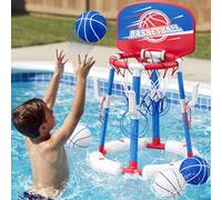 HYES Canasta de Baloncesto Piscina, Flotante Canasta Juguetes para Niños, Piscina de Baloncesto con 4 Bolas 8 Anillo, Juegos de Agua Interior y Exterior para Niños Adultos, Rojo
