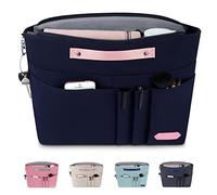 HyFanStr Organizador de Bolsos, Poliéster Organizador Bolso Shopper Bolsa Organizadora con Llavero, Bolso Interior con Cremallera Bolsillo Interno para Almacenar Cosméticos Documentos Azul Marino L