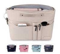 HyFanStr Organizador de Bolsos, Poliéster Organizador Bolso Shopper Bolsa Organizadora con Llavero, Bolso Interior con Cremallera Bolsillo Interno para Almacenar Cosméticos Documentos Beige S