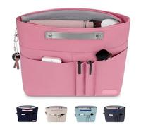 HyFanStr Organizador de Bolsos, Poliéster Organizador Bolso Shopper Bolsa Organizadora con Llavero, Bolso Interior con Cremallera Bolsillo Interno para Almacenar Cosméticos Documentos Rosa L