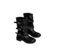 HYFEUOKF Botas altas hasta la rodilla de caballero for mujer, zapatos elegantes de tacón bajo grueso con hebilla de cinturón, estilo vaquero occidental, estilo vintage, for otoño e invierno(Black,39)