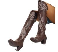 HYFEUOKF Botas altas hasta la rodilla for mujer, estilo vaquero occidental, con cremallera lateral y tacones largos de tubo.(Brown,38)