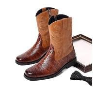 HYFEUOKF Botas clásicas retro bordadas de media caña for hombre, botas altas informales de cuero, botas vaqueras for hombre(Brown,38)