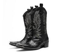 HYFEUOKF Botas de caballo bordadas for hombre, botas vaqueras con puntera de metal, parches de alto rendimiento y botas altas de tacón alto estilo rock.(Black,38)