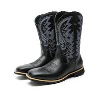 HYFEUOKF Botas de cuerda retro bordadas con patrón creativo for hombre, botas de vaquero de punta ancha for hombre, botas altas for montar(Black,43)