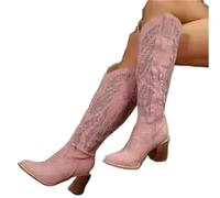 HYFEUOKF Botas vaqueras de tacón grueso for mujer, botas vaqueras altas hasta la rodilla con punta puntiaguda y tacón largo for otoño(35)