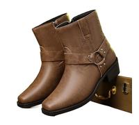 HYFEUOKF Botas vaqueras vintage de cuero marrón for hombre, botas de media caña, botas de caballero, botines cortos de motociclista modernos y modernos, zapatos for hombre(Brown,42)