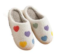 HYFEUOKF Lindo Color Corazón Mujeres Zapatillas Bordado Fuzzy Romántico Amor Cómodo Plano Invierno Zapatos Caseros(43-44)