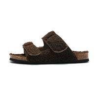 HYFEUOKF Pantuflas peludas for mujer, con plantilla de corcho, sandalias mullidas, con punta abierta, for casa, con soporte for el arco y hebilla ajustable(Brown B,41)