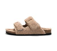 HYFEUOKF Pantuflas peludas for mujer, con plantilla de corcho, sandalias mullidas, con punta abierta, for casa, con soporte for el arco y hebilla ajustable(Khaki B,42)
