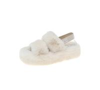 HYFEUOKF Pantuflas peludas for mujer for invierno, sandalias cálidas for interiores, elegantes y esponjosas, con punta abierta, zapatos de piso(Beige,35)