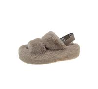 HYFEUOKF Pantuflas peludas for mujer for invierno, sandalias cálidas for interiores, elegantes y esponjosas, con punta abierta, zapatos de piso(Dark Khaki,36)