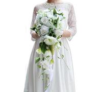 HYFEUOKF Ramo de Novia Artificial Hecho a Mano con Flores, Gotas de Agua en Cascada, Dama de Honor, Novia.(Color-1)