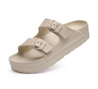 HYFEUOKF Sandalias De Playa Mujer Sandalias de Plataforma de Verano for Mujer, cómodas Sandalias de Espuma, Ligeras, de Suela Gruesa, con Hebilla Ajustable y cojín. para Mujer(Khaki1,36)