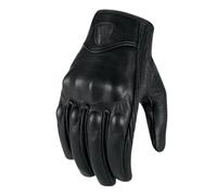 HYFEUOKF Vintage Motorcycle Leather Gloves For Men Winter Cycling Single Speed Bicycle Genuine Leather Motorbike Riding Gloves(Black Without Punching,L)