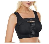 HYFEUOKF Women Post-Surgery Shaper Front Closure Bra Compression Posture Corrector Crop Top with Breast Support Band(BLAVK,L)