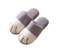 HYFEUOKF Zapatillas cálidas con pata de gato for mujer, casa de felpa de invierno, linda pareja, dormitorio interior, zapatos borrosos(Grey,42-43)