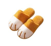 HYFEUOKF Zapatillas cálidas con pata de gato for mujer, casa de felpa de invierno, linda pareja, dormitorio interior, zapatos borrosos(Yellow,44-45)