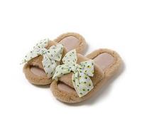 HYFEUOKF Zapatillas de casa mullidas con punta abierta for mujer, pantuflas de invierno con decoración de lazo, tacón y cálido for interiores(B-4,38-39)