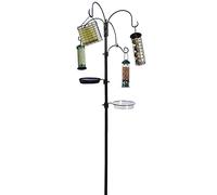 Hyfive Kit de estación de alimentación para pájaros silvestres, comedero múltiple con bandeja de semillas, comederos colgantes para pájaros, baño de agua para pájaros, 240 cm, 4 postes con