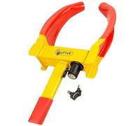 Hyfive Rueda Universal Abrazadera de Acero Inoxidable para Fijar los Coches y remolques de Robo en neón Brillante y Rojo