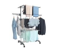 Hyfive Tendedero de Ropa Tendedero de Secado de Ropa Interior Caballete para Ropa Tendedero de Lavandería Secador de Ropa 4 Niveles Plegable Ahorro de Espacio Con Zapatero Acero Inoxidable Fácil