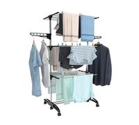 Hyfive Tendedero para interiores - 4 niveles, plegable, ahorra espacio, con zapatero, acero inoxidable, fácil almacenamiento - negro