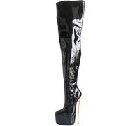 HYFZXWX Botas de plataforma altas hasta el muslo de aguja de 22 cm para mujer Tacón de metal dorado Tacones altos fetiche sexy Botas de fiesta por encima de la rodilla botines/K/43EU