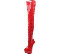 HYFZXWX Botas de plataforma altas hasta el muslo de aguja de 22 cm para mujer Tacón de metal dorado Tacones altos fetiche sexy Botas de fiesta por encima de la rodilla botines/H/42EU
