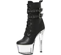 HYFZXWX Botas de plataforma negras para mujer zapatos de tacón súper alto de 6,7 pulgadas zapatos de mujer de tacón de aguja botas de baile en barra para club nocturno de talla grande clásicos/M/44EU