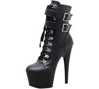 HYFZXWX Botas de plataforma negras para mujer zapatos de tacón súper alto de 6,7 pulgadas zapatos de mujer de tacón de aguja botas de baile en barra para club nocturno de talla grande clásicos/K/44EU