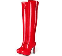 HYFZXWX Botas Pasarela Tacones altos Cremallera Charol Botas por encima de la rodilla Botas de discoteca para mujer en tallas grandes botas/red/37EU