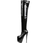 HYFZXWX Botas por encima de la rodilla elásticas para mujer zapatos de baile en barra tacones altos de 19 cm zapatos de plataforma de Stripper botas de fiesta fetiche para Club nocturno muslo/Black/48