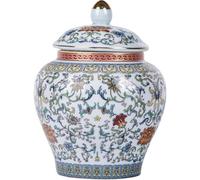 HYFZXWX Hermoso tarro ginger esmaltado hecho a mano - Jarrón decorativo de cerámica inspirado en la dinastía Yuan con motivos chinos azul y blanco antideslizante/17.6x13.5cm/A