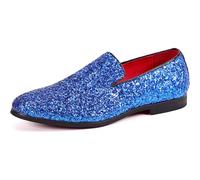 HYFZXWX Mocasines de hombre con textura metálica sin cordones con lentejuelas brillantes zapatillas de moda zapatos de vestir de boda rojo azul verde dorado y plateado botas/K/46EU