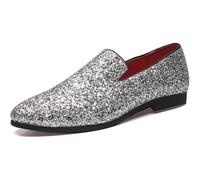 HYFZXWX Mocasines de hombre con textura metálica sin cordones con lentejuelas brillantes zapatillas de moda zapatos de vestir de boda rojo azul verde dorado y plateado botas/D/39EU