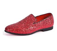 HYFZXWX Mocasines de hombre con textura metálica sin cordones con lentejuelas brillantes zapatillas de moda zapatos de vestir de boda rojo azul verde dorado y plateado botas/H/38EU