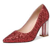HYFZXWX Mujer Brillo Tacón de bloque grueso Tacones altos Sexy Zapato puntiagudo Tacón de bloque de cristal Slip-On Salón Boda Básico Zapatos de vestir de noche 8,5 cm botas/H/41EU