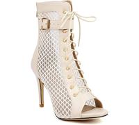 HYFZXWX Mujer Malla Peep Toe Tobillo Botas Escote Cordones Espalda Cremallera Hebilla Stiletto Tacones Altos Sandalias Botines Fiesta Baile Noche Zapatos de vestir de boda clásicos/M/39EU