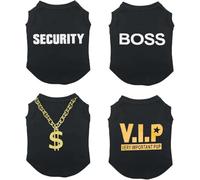 HYFZXWX Pack de 4 camisetas para perros y gatos, chalecos de verano transpirables, estilo VIP Boss con collar dorado, ropa ligera para mascotas pequeñas y medianas Suave/A/XS