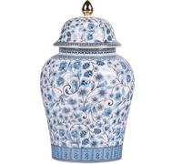 HYFZXWX Tarro de jengibre de porcelana Jingdezhen con tapa - Jarrón decorativo chino azul y blanco estilo antiguo, decoración vintage estilo Ming y Qing accesorios/E12X20.5CM/A