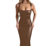 HYFZXWX Vestidos de manga larga de cuero PU de látex para mujer, ceñido elástico, aspecto húmedo brillante, minivestido Sexy de fiesta nocturna, ropa para discoteca babydoll/E/L