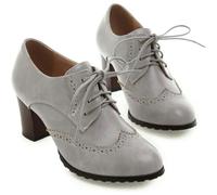 HYFZXWX Zapatos de cuero pequeños vintage para mujer zapatos de lolita de cuero clásicos con cordones tacón medio grueso punta redonda Oxfords vestido de fiesta botines/C/35EU