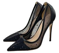 HYFZXWX Zapatos de tacón alto con diamantes de imitación de malla transpirable para mujer zapatos de vestir de boda clásicos de 4,7 pulgadas con punta cerrada y punt a cerrada muslo/Black/44EU