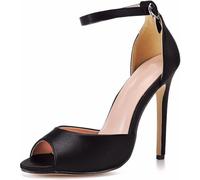 HYFZXWX Zapatos de tacón de aguja altos con correa en el tobillo para mujer sandalias con punt a abierta tacones de aguja elegantes zapatos de vestir de satén para boda de 4,3 pulgadas botines/Black/4